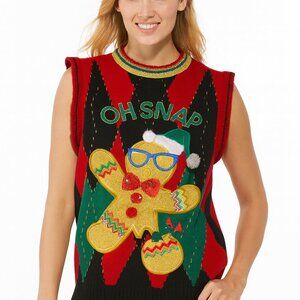 Blizzard Bay Ugly Christmas Sweater Vest XL Gingerbread “Oh Snap!” 3D Decor